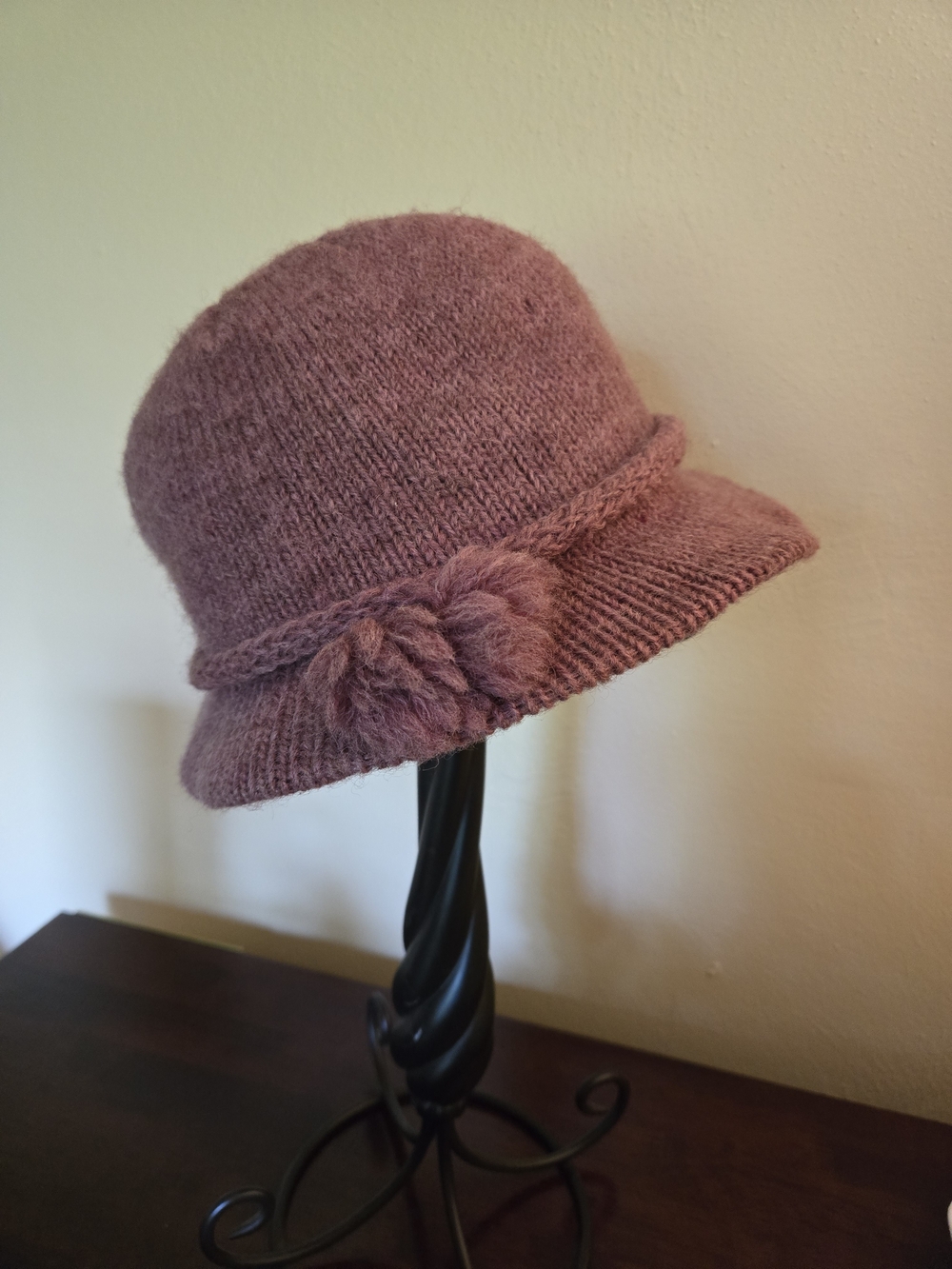 Hansen Dusty Rose Knit Cloche with Braided Trim